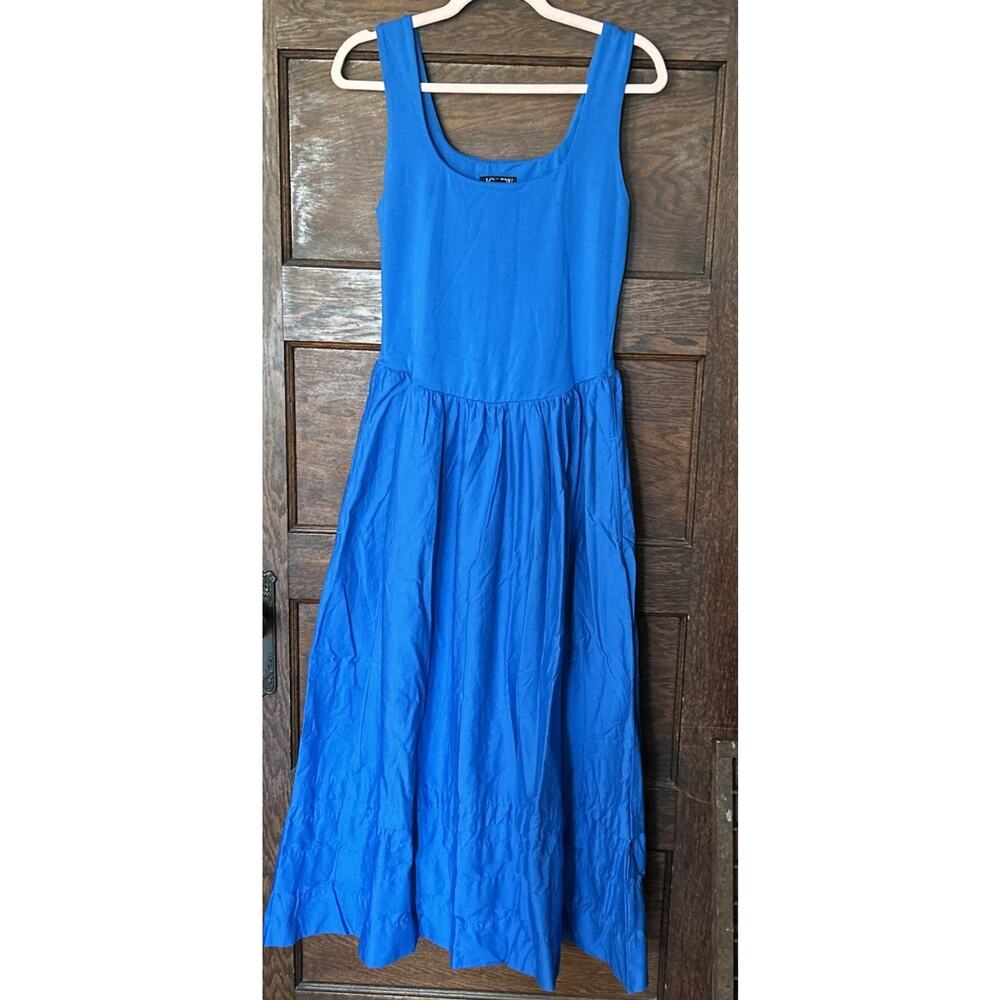 J Crew Blue Drop Waist Mixy Sleeveless Maxi Dress Sz S Tall